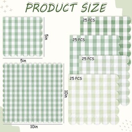 Whaline 100Pcs Sage Green Plaid Scalloped Cocktail Napkins Gradient Color Disposable Paper Napkins Beverage Napkin for Wedding Birthday Party Supplies