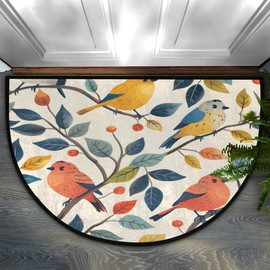 TropicalLife Colorful Birds Half Round Door Mat Indoor Outdoor Doormat Washable Welcome Outside Entrance Way Front Half Circle Rugs for Entryway Hallways Kitchen Decor