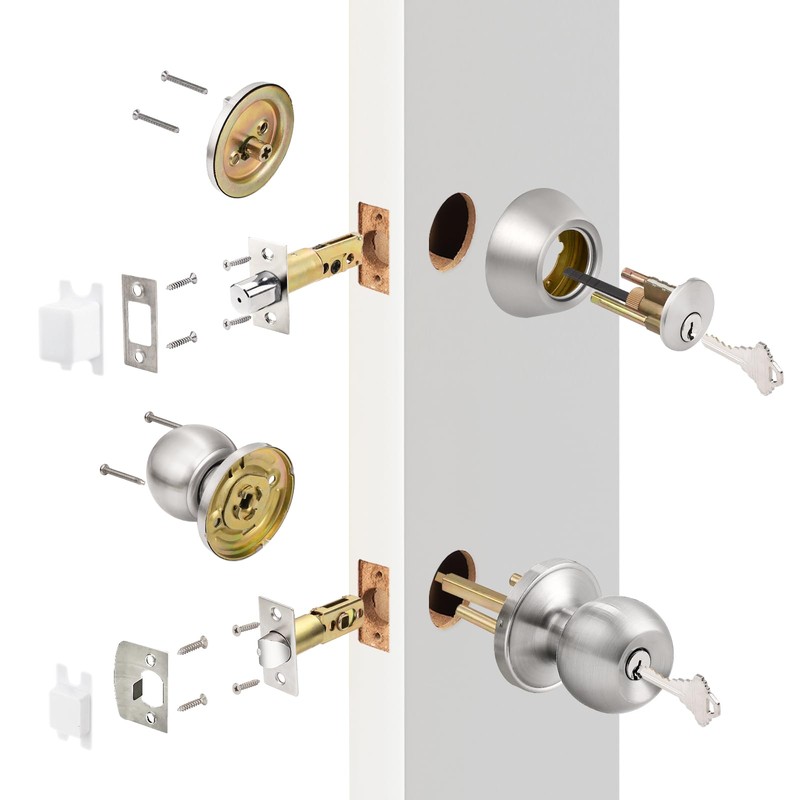 Probrico 3 Pack Exterior Door Knob and Single Cylinder Deadbolt