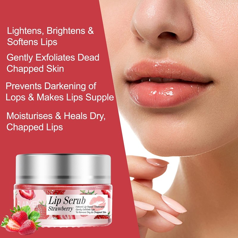 Strawberry Lip Scrub & Repair, Exfoliator & Moisturizer for Chapped,