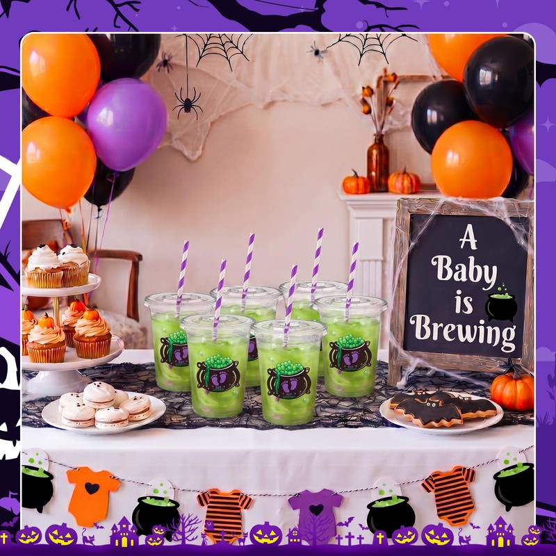 25 Pcs Halloween a Baby Is Brewing Baby Shower Cups