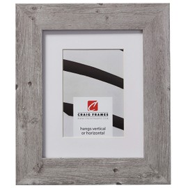 Craig Frames American Barn, 8.5 x 11 Inch Faux Barnwood Picture Frame Matted to Display a 6 x 9 Inch Photo, Light Grey