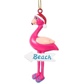The Bridge Collection 2.86" Santa Pink Flamingo Ornament - Beach Ornament - Pink Ornament for Christmas Tree - Vacation Ornament