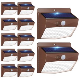 Peasur [12 Packs] Solar Outdoor Lights Motion Sensor Solar Security Lights Waterproof with 3 Lighting Modes Solar Powered Wall Lights Outside for Garden Fence Yard,Brown