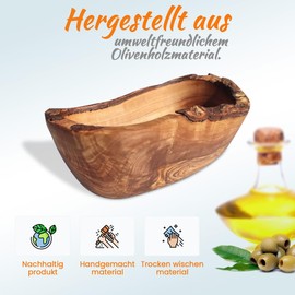 MOHA 24 High-Quality Rustic Olive Wood Snack Bowls, Decorative Bowl, Natural Wooden Bowl, Key Rack, Jewellery Bowl, Olive Wood Bowl, Dip Bowl, Handmade, Various Sizes (20-22 cm)