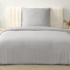 Good Nite Bed Linen Sets 135 x 200 cm Grey Striped Microfibre Bed Linen Duvet Cover 135 x 200 cm + 1 Pillowcase 80 x 80 cm Bed Linen with Zip (Grey, 135 x 200 cm + 80 x 80 cm x 1)