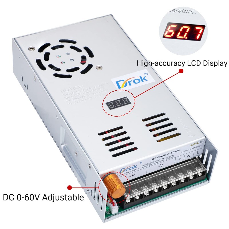DROK 60V Power Supply, AC 110V 220V to DC 0-60V