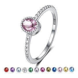 Stackable October Birthstone Rings for Women: Girls S925 Sterling Silver Stacking Ring Knuckle Band Size 10 with Pink Oval Stone for Teens Daughter - Christmas Anniversary Birthday Gifts Jewelry