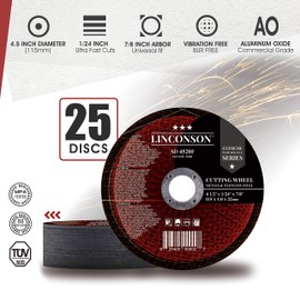 LINCONSON 25 Pack 4.5 Inch Cut Off Wheel for Metal & Stainless Steel Used On Angle Grinder 4.5”x1/24”x7/8" Flat Disc (SD 4520F)