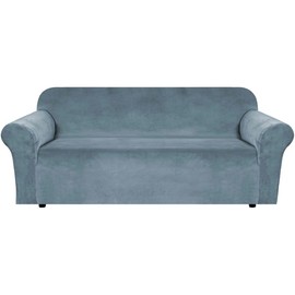 H.VERSAILTEX Stretch Velvet Sofa Covers for 3 Cushion Couch Covers Sofa Slipcovers Furniture Protector Soft with Non Slip Elastic Bottom, Crafted from Comfy Rich Velour (Sofa 72'-90', Stone Blue)