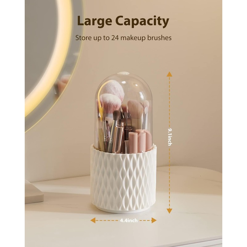 Makeup Brush Holder, [2023 Newest] [Dustproof & Waterproof] 360 Rotating