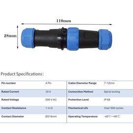2 Pairs Waterproof Electrical Connectors Male Female Cabel Power Plug and Socket Set, for ø7-12mm Wire Range Power Quick Connectors(4 Pin)