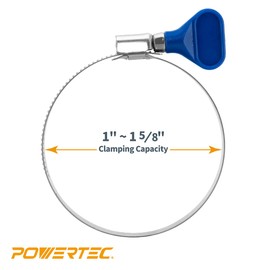 POWERTEC 70247 1-1/2 Inch Stainless Steel Thumb Screw Clamps, Adjustable Key Hose Clamps for Pool Hose for Above Ground Pools and PVC Tubing, Pipe Clamp, Worm Gear Clamp, 5 pack