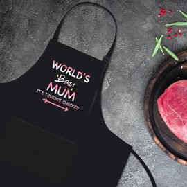 Funny Baker Apron for Mum, World's Best Mum, Adjustable Black Apron with 2 Pockets, Gifts for Mom, Wife, Girlfriend, Mother's Day, Birthday, Christmas (Water Resistant)