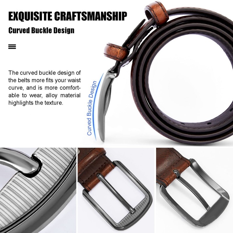 GSG Mens Leather Belts Double Stitched Belts for Jeans, Suits,