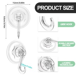 4Pcs Suction Hooks, Heavy Duty Clear Suction Cup Hooks, Reusable Plastic Suction Hanger Vacuum Seamless Sucker Hook, Max 5KG Hold, Multi-Purpose Hooks for Bathroom, Kitchen, Shower, Window, Towels