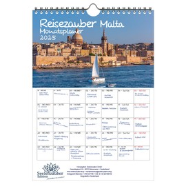 Reisezauber Malta Planner, DIN A4 Calendar for 2025, Far Countries, Holiday Dreams, Set: 1 x Calendar, 1 x Christmas Pendant, 1 x Greeting Tag (Total 3 Pieces)