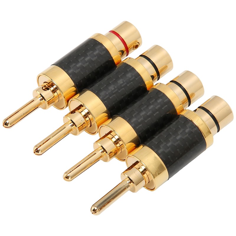 4Pcs Banana Plug Brass Gold Plated Black Carbon Fiber Shell