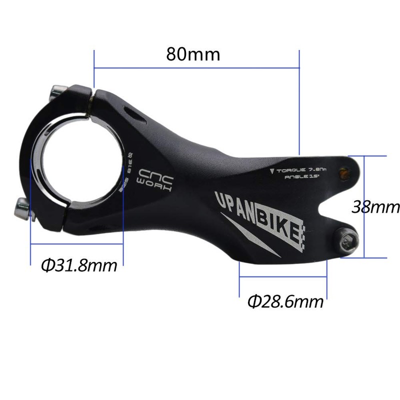 UPANBIKE 31.8mm Bicycle Stem 15 Degree Handlebar Stem Length 80mm