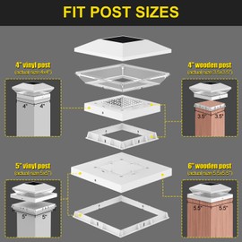 T-SUN Bright Solar Post Cap Lights 6 Pack – Outdoor Waterproof Solar Powered Deck Fence Post Lights for Wooden (4x4/6x6) & Vinyl (4x4/5x5) Posts – 2 Modes for Garden, Patio, Gate, Mailbox, Porch