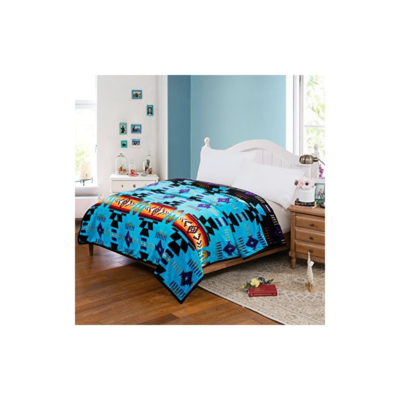 Geometry Southwest Queen Reversible Bed Blanket for Bed Couch, Turquoise