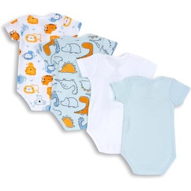 Chicco Unisex Baby Set Short Sleeve Cotton Bodysuits (Pack of 4), azure blue, 12 months