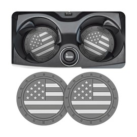 AUCELI 2 Pack Car Cup Holder Coasters, American Flag US Flag Insert Car Cup Coaster, 2.75 Inch Anti Slip Shockproof Embedded Drink Mat, Universal Vehicle Interior Decor Accessories (Gray)