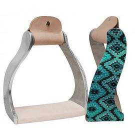 Showman Turquoise Diamond Navajo Shimmering Printed Lightweight Angled Aluminum Stirrups Leather Wrapped Bottoms
