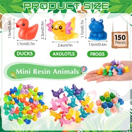 Barydat 150 Pcs Mini Resin Animals Figures Bulk Small Tiny Ducks Axolotl Frog Figurines to Hide Little Miniature Animals for Pranks Hide Christmas Easter Gifts Dollhouse Garden Micro Landscape Decor
