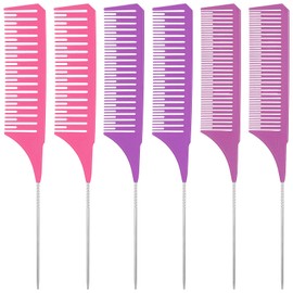 TIESOME 6 Pcs Highlight Comb Set, Professional Highlighting Comb With Parting Tip Rat Tail Hair Weaving Foiling Combs Multi Size Hair Dye Combs for Salon Barbershop Home (Pink, Purple, Light Purple)