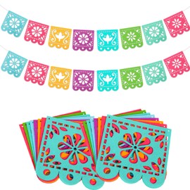 Qpout 2 Mexican Fiesta Party Decorations Banners, Felt Cinco de Mayo Decorations Banner, Day of the Dead Decor Papel Picado Banner, Dia De Los Muertos Garlands, Fiesta Birthday Baby Shower Flags