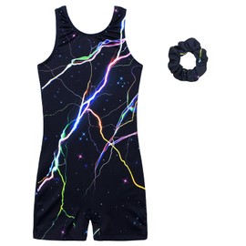 MODAFANS Gymnastics leotards for Girls Sparkly Unitards Biketards Dance Ballet Outfit with Scrunchie Mystery Starry,12-13years