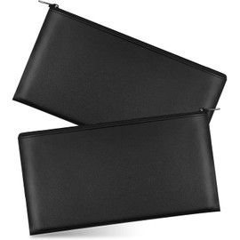 Bank Bag, Zippered Bank Wallet, Money Bag, Bills, Documents, for Cash, Cosmetics and Travel Accessories, Black, 2 Pack