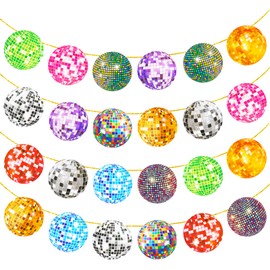 24 PCS 70s Disco Ball Party Banner Colorfu Hanging Decor, Disco Party Decorations Retro Record Streamer Paper Banners for Rock Music Birthday Dance Baby Shower Supplies