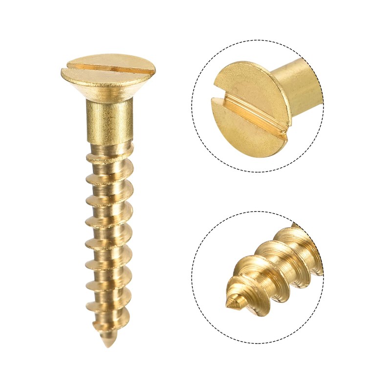 sourcing map Wood Screws M4 x 25mm Slotted Flat Head