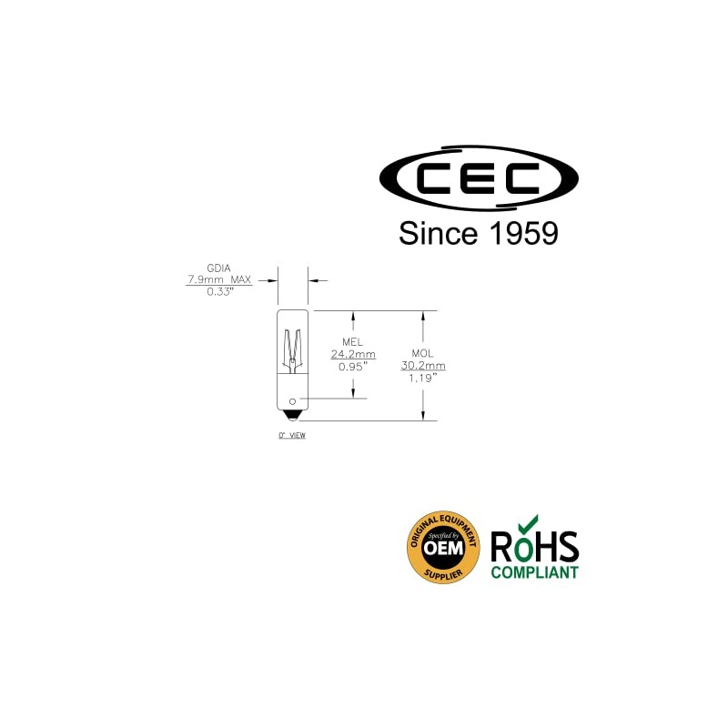 CEC Industries 120MB Light Bulbs, 120V, 3W, T2.5 Shape, CC-7A