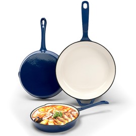 Nonstick Enameled Cast Iron Cookware - 3 enameled cast iron skillet 8-Inch, 9.5" Frying Pan & 11-Inch Large Cookware, Healthy Non Toxic Cooking Pan, PFOA PFAS PTFE Free, Navy