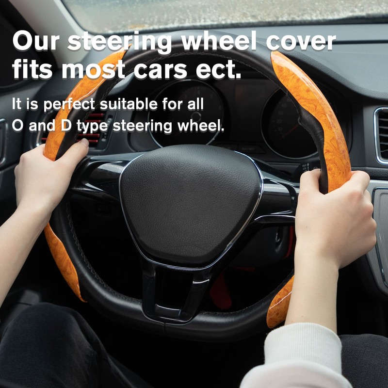 Amiss Car Wood Grain Steering Wheel Cover, Car Interior Accessories,