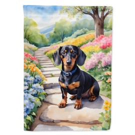 Caroline's Treasures DAC6614CHF Dachshund Spring Path House Flag Large Porch Sleeve Pole Decorative Outside Yard Banner Artwork Wall Hanging, Polyester, House Size, Multicolor