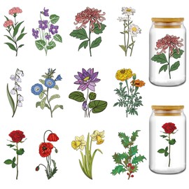 AFRITEE UV DTF Cup Wrap - 24 Sheets Birth Flower UV DTF Cup Wraps for 16 oz Glass Birthday Gifts, Birth Month Flowers Uv Dtf Transfer Stickers for Her Mom Sisters Friends Family Birthday Gifts