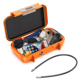 Brifit Portable Safe Box, Combination Security Case Lock Box with Code, Waterproof Anti-Theft Mini Travel Safe with Removable Wire Rope Security Safe Box for Beach, Outdoor, Cars, Travel, Orange