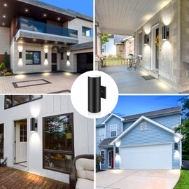 Tesjaso Dusk to Dawn Sensor Outdoor Wall Light, Up and Down Cylinder Outdoor Wall Sconce Light Aluminum Modern Exterior Light Fixture IP65 Waterproof ETL(Bulbs Not Included)