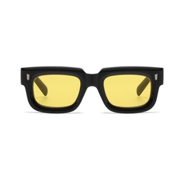 WDZAYXC Thick Square Sunglasses for Men and Women, Vintage Rectangular Glasses, UV400 Protection, black/yellow, Unit size