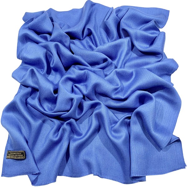 CJ Apparel Bufanda con flecos y diseño de color sólido, diseño de estola, Azul, Talla única