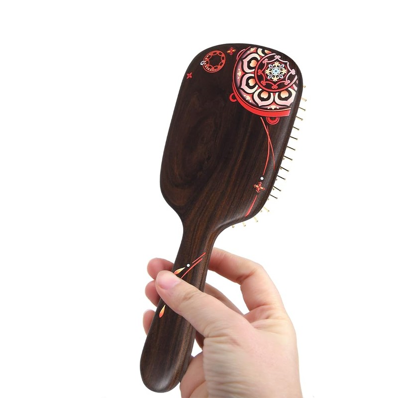 TAN MUJIANG Wooden Hair Brush with Taiko Pattern Design -