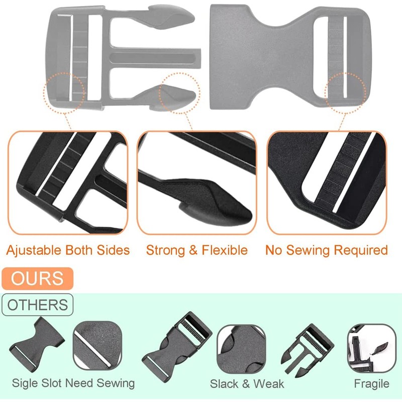 2X 50mm Plastic Side Quick Release Buckle Clip Cord Strap