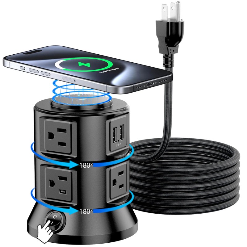 Two Tier Rotating Smart Electric Extension Socket Surge Protector Multi