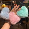 Uposao Heart-shaped plush key ring, soft hair ball, fluffy pompoms,