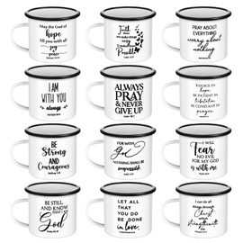Mifoci Christmas Christian Enamel Mugs with Handle Christian Inspirational Coffee Mugs Gift Bible Verse Cup Religious Camping Cups Church Gift Women Men Teacher Coworker Employee(White,12 Pcs)