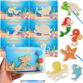 12-Pack Pre-Packaged Under the Sea Party Favors, Wooden Ocean Animal Cutouts with Magnets & Painting Kits, Birthday Thank You Gifts for Guests, Sea Theme Birthday Baby Shower Decorations